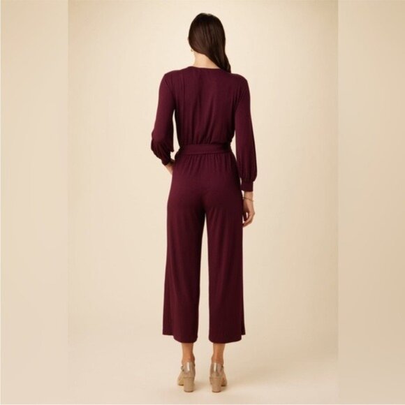 Amour Vert Everly Purple Jumpsuit Wide-Leg Cropped Pants and Self-Tie Belt Large - Picture 6 of 13